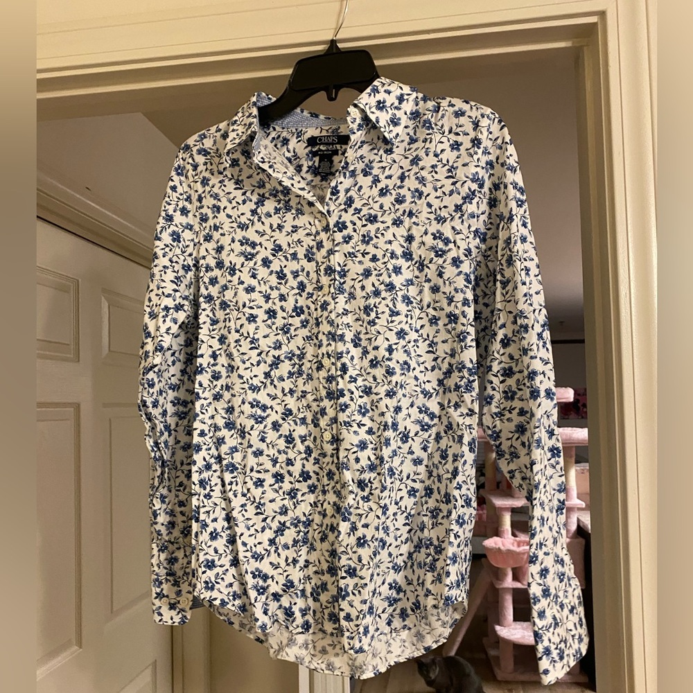 Size medium blue and white floral button down